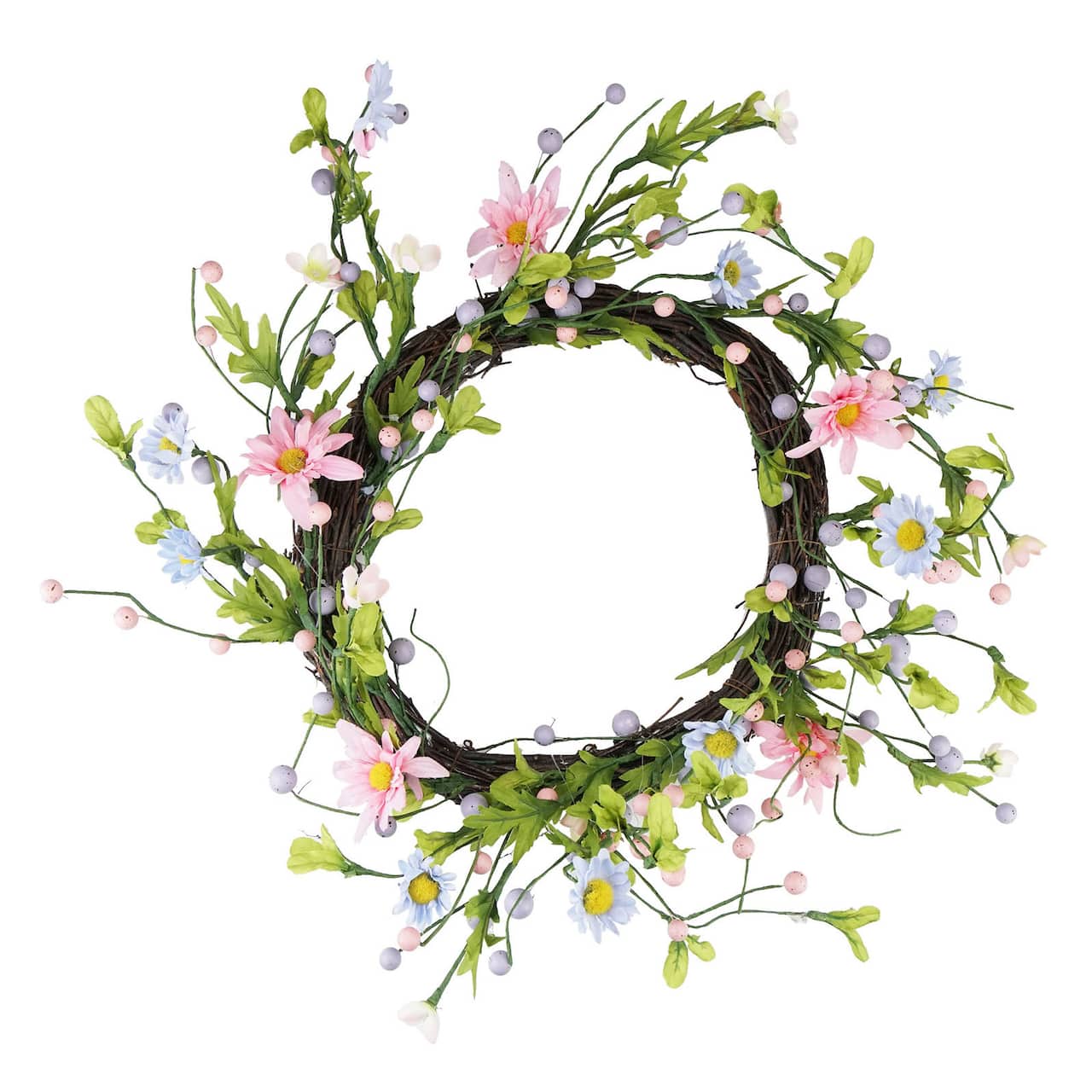 12" Spring Pink & Purple Decorative Floral Twig Wreath